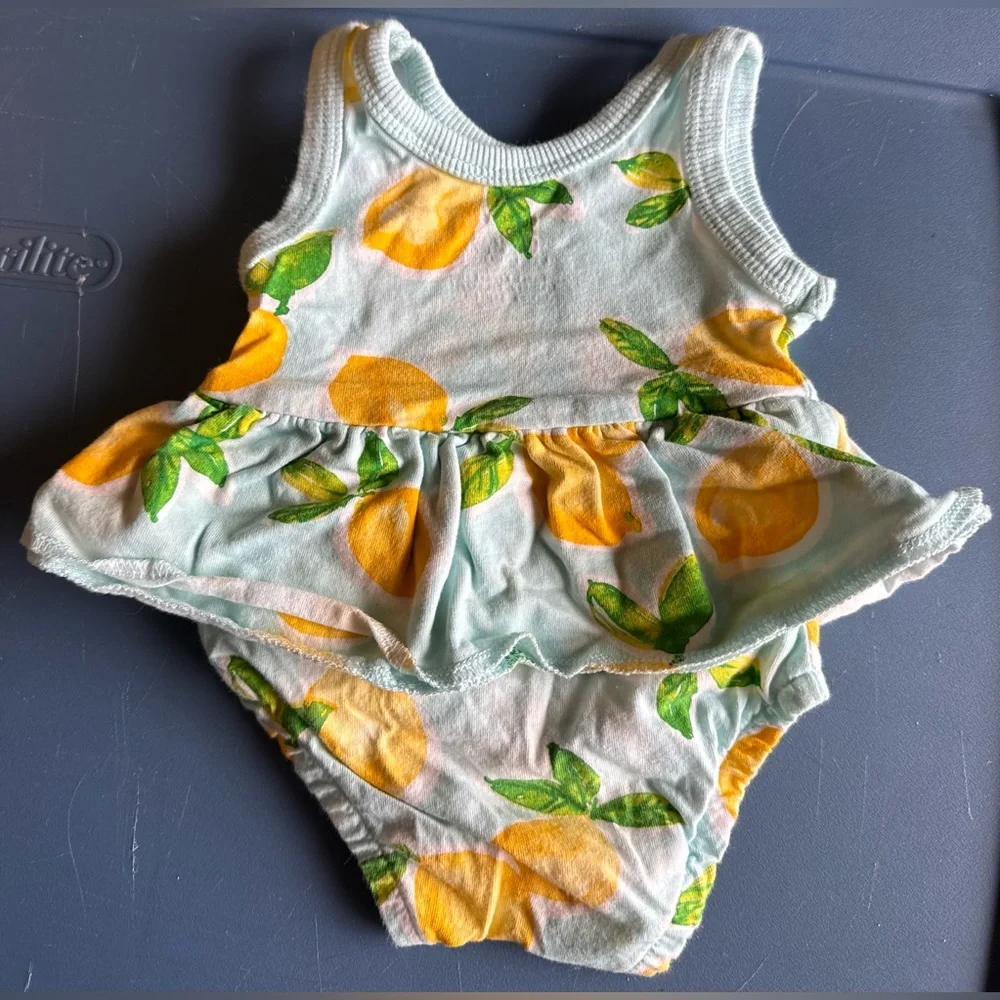 Carter's Lemon Print Ruffle tank top - Yellow & Green on Light Blue